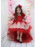 Red Beaded High Low Flower Girl Dress Birthday Dress